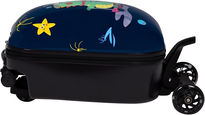 smilesun 4-in-1 Detachable Scooter Luggage for Kids & Teens, Hardside Ride-On Suitcase with Dinosaur Design, Lightweight Foldable, Perfect Travel Gift for Boys(Navy Blue 22-inch)