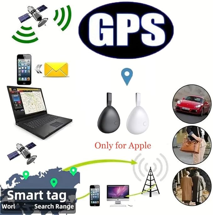 GPS Tracker for Vehicles, Mini Tracking Device for Vehicles, Car Tracker Device Hidden No Subscription Work with Find My (iOS Only), Key Finder, for Kids, Dogs, Luggage, Bag (White, 2 Pack)
