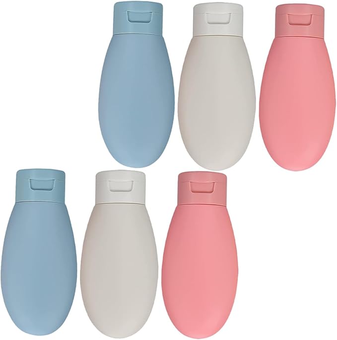 SEWACC 6pcs 60ml Travel Squeeze Bottles for Shampoo and Lotion Refillable Leak-proof Plastic Containers with Flip Caps for Bathroom and Travel Use