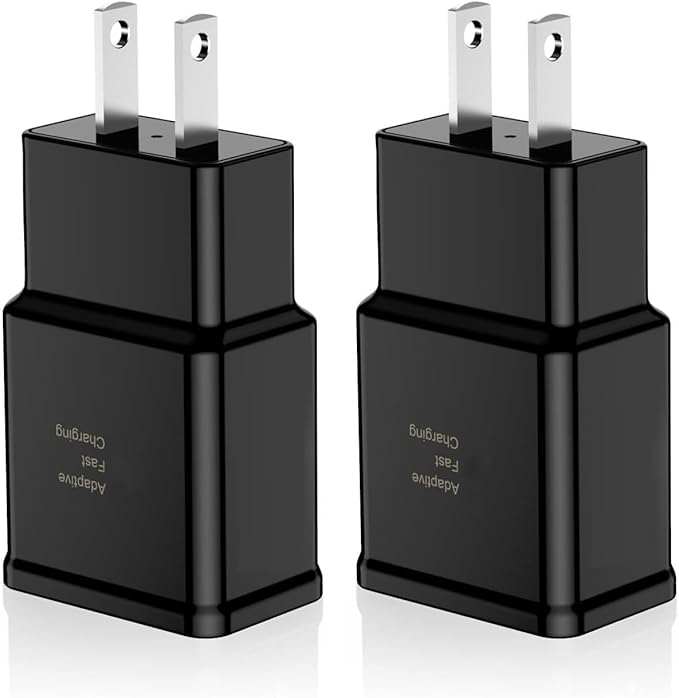 Adaptive Fast Charging Block USB Wall Charger Adapter Fits Samsung Galaxy S25/S24/S23/S22/S22 Ultra/S21/S20/S10/S9/S8/S7/Edge/Note 10 Quick Charge (Black, 2 Pack)