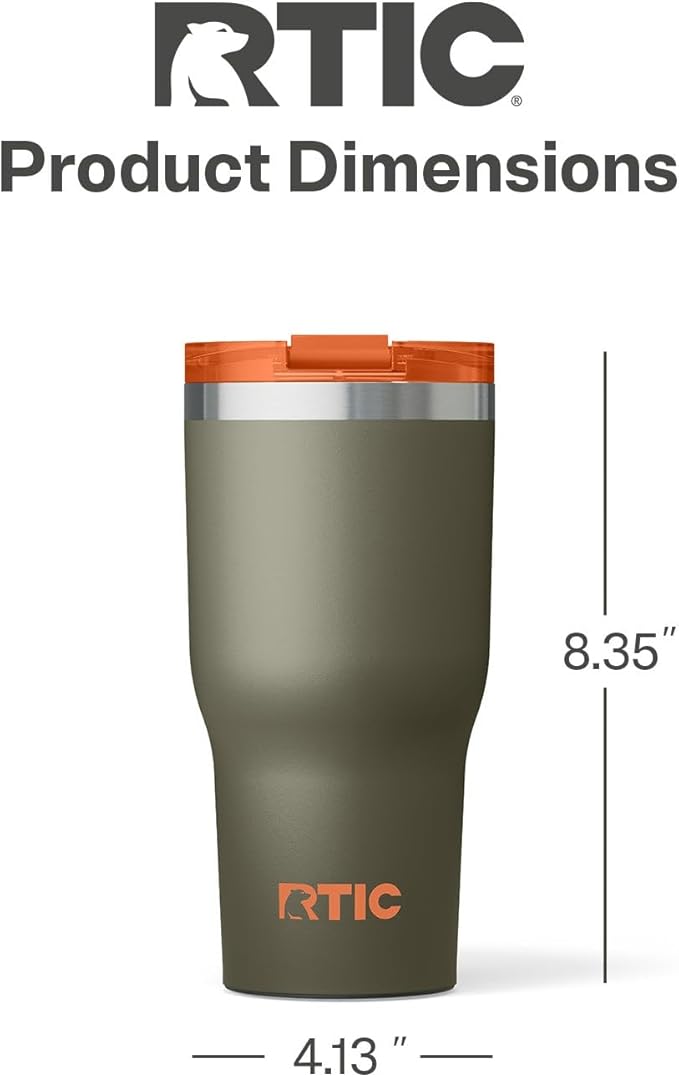 RTIC 30oz Essential Tumbler with Lid, Ceramic Lined, Insulated, Stainless Steel, Metal, Double Wall Vacuum-Insulation, Travel Cup for Iced Coffee, Tea, Hot and Cold Drink, Trailblazer