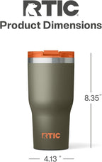RTIC 30oz Essential Tumbler with Lid, Ceramic Lined, Insulated, Stainless Steel, Metal, Double Wall Vacuum-Insulation, Travel Cup for Iced Coffee, Tea, Hot and Cold Drink, Trailblazer