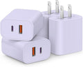 [4 Pack] USB C Charger Block Fast Charging Multiport Adpater [PD 20W USB-C & QC 3.0 USB-A Port] for i Phone 17/16/15/14/13/12/11/X/8, i Pad, Galaxy, Google, Galaxy & More [Purple]