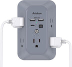 Addtam Surge Protector Outlet Extender, Multi Plug Wall Outlet with 4 USB Ports(PD 20W), 3-Sided 1800J Power Strip Plug Extension Outlet Splitter, Gray