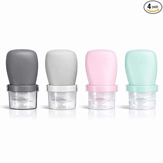 1 oz Silicone Travel Bottles, Leakproof Squeeze Bottle Mini Travel Size Container for Toiletries Lotion Shampoo and Conditioner Liquid Salad Dressing to go Condiment, TSA Approved, 4 Pack