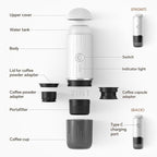 Portable Electric Espresso Machine, Travel Coffee Maker for Camping, On the Go Car Coffee Maker Self-Heating with USB-C, With Ground Coffee & N Espresso Capsule for RV/Hiking/Office, White