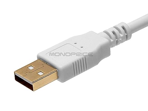 Monoprice 108616 6ft USB 2.0 A Male to B Male 28/24AWG Cable - (Gold Plated) - WHITE for Printer Scanner Cable 15M for PC, Mac, HP, Canon, Lexmark, Epson, Dell, Xerox, Samsung and More!