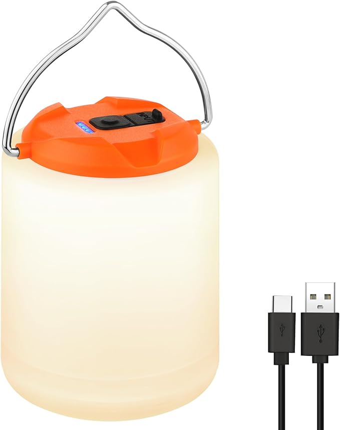 BOBKID LED Camping Lantern, Rechargeable Camping Light, 4 Modes Outdoor Flashlights Lanterns with 1000LM, Water Resistant Portable Emergency Camp Light for Hurricane Hiking Survival Kits - Orange