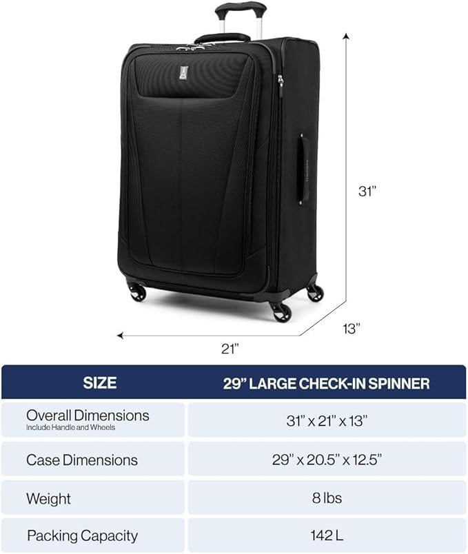 Travelpro Maxlite 5 Softside Expandable Luggage with 4 Spinner Wheels, Lightweight Suitcase, Men and Women, Ensign Blue, Checked-Large 29-Inch