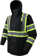 JKSafety Hi-Vis Reflective Safety Rain Jacket for Men Women Waterproof Rain Gears for Farming Fishing Work HV Rain Jacket with Inner Mesh Lining and Pockets (117A-Black XXL)