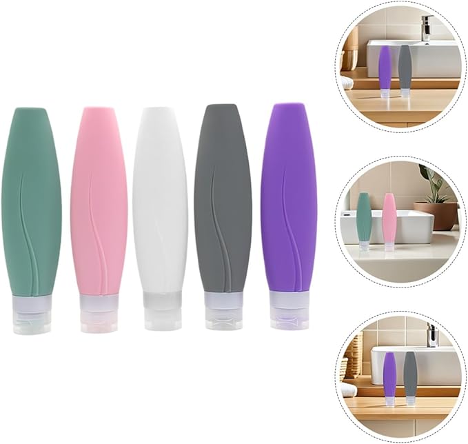 5pcs 150ml Leakproof Silicone Travel Bottles Set Refillable Mini Containers Toiletries Shampoo Conditioner Lotion Portable Leak Travel Dispenser and Daily Use Random Color