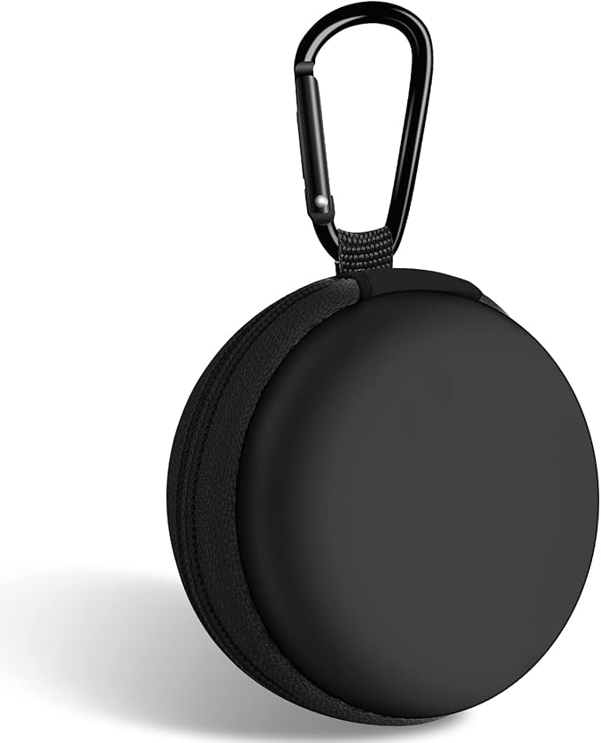 Round Earbud Case Portable EVA Carrying Case Storage Bag Cell Phone Accessories Organizer with Carabiner for Earphone, Earbud, Earpieces, SD Memory Card, Camera Chips,Black