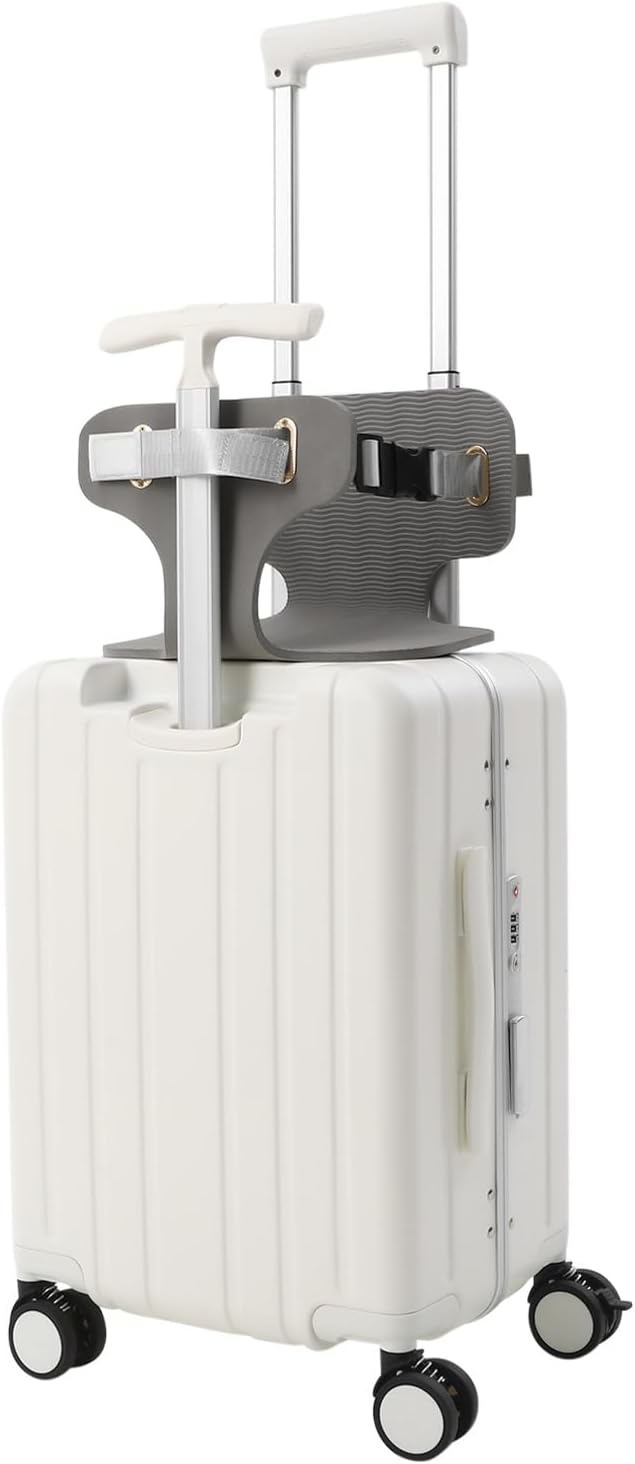 CNCEST 20" Adjustable Double Handle Ride-on Luggage,Travel Carry On Trolley Case with Mesh Pocket for Kids,Children's Ride On Suitcase with Wheels & TSA Lock (StyleB, White)