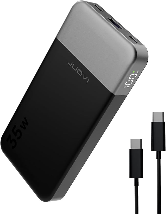 JUOVI Power Bank Fast Charging 10000mAh 35W Portable Charger Small Battery Pack with PD 3.0 & QC 4.0 Type-C USB-A Input Output Lightweight Phone Charger Compatible for iPhone Samsung iPad