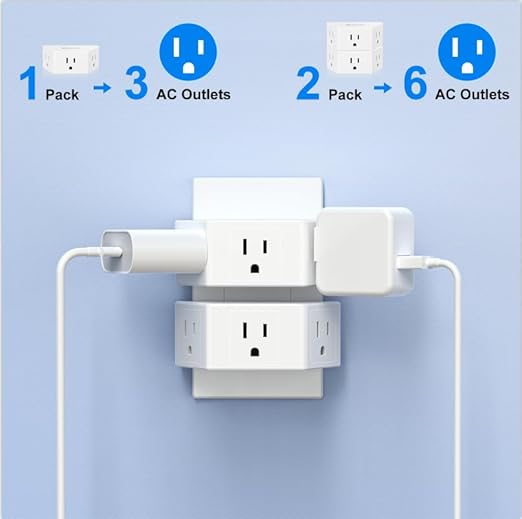 Multi Plug Outlet Extender 2 Pack, HITRENDS Small Electric Outlet Adapter, Small 3 AC Plug Extender for Travel Cruise Ship Dorm Room Essentials