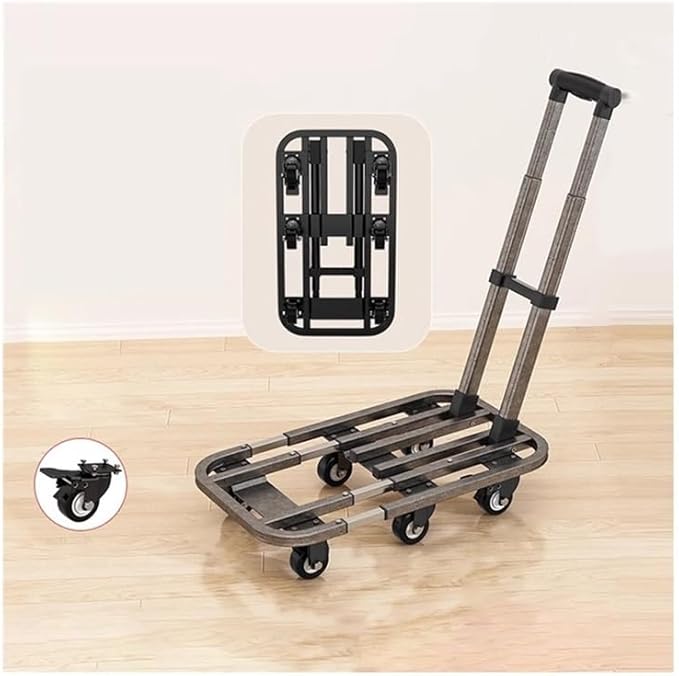 Flat Bed carts with Wheels Foldable Cargo Trolley Folding Transporter Household Flatbed Trolley Portable Luggage Express Trolley Small Trailer Trolley Heavy - Duty trolleyflatbed Truck(Gray,