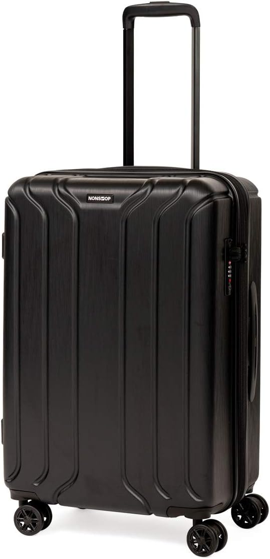 NONSTOP NEW YORK Luggage Expandable Spinner Wheels hard side shell Travel Suitcase Lightweight, TSA Lock, Double USB Port (Black, 3-Piece Set (20/24/28))