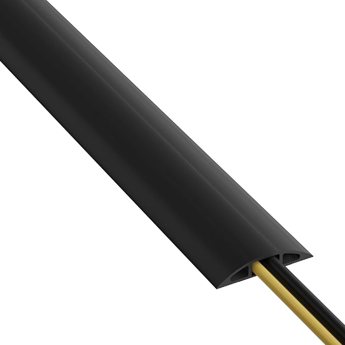 D-Line 30ft Floor Cord Cover, Floor Cable Protector, Extension Cord Cover, Protect Wires & Prevent Cable Trips, Cable Management Solution - Cord Cavity = 0.63" (W) x 0.31" (H) - Black