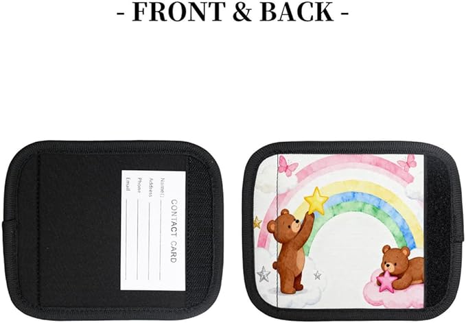 2 Pack Luggage Handle Wrap with Travel Tags - Non-Slip Protective Cover Soft Handle Grips Covers for Suitcase(Rainbow Bear Star)