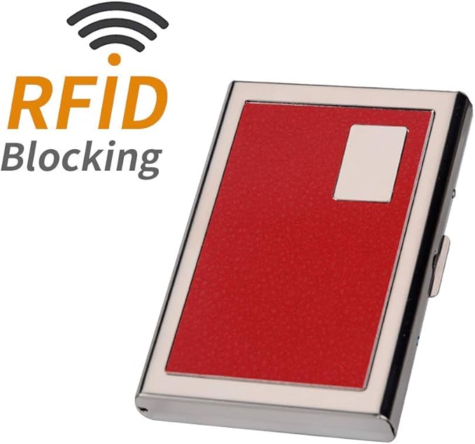 EASTNIGHTS RFID Credit Card Holder Metal Wallet Stainless Steel and Pu Leather Credit Card Protector Case (red)