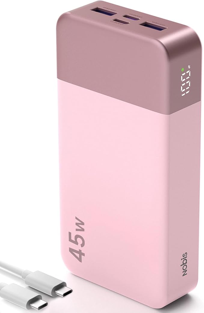 NOBIS Portable Charger,20000mAh Power Bank, 45W Fast Charging，Battery Pack with 2 USB-C (in/Out) & 2 USB-A, Digital Display & Small Current Mode, Compatible with Phone 17 S25 Tablet