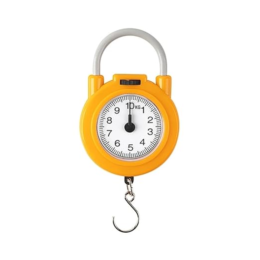 Luggage Weight Scale, 10kg Portable Mechanical Hanging/Fish/Luggage/Kitchen with Hanging Hook Household Multipurpose Scale,for Travel(Yellow)