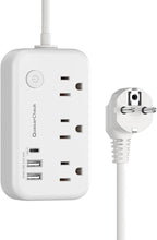 Type E F Plug Adapter, Germany France Travel Plug Adapter with 3 Outlets 3 USB Ports，Schuko Plug Power Adaptor for US to Europe EU Spain Iceland Korea Greece Norway Russia German French, 4ft