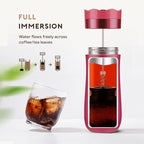 Travel Coffee Press, Vacuum Insulated Portable French Press, Stainless Steel Portable Coffee Maker/Tea Press, 12oz, Rose Red