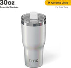 RTIC 30oz Essential Tumbler with Lid, Ceramic Lined, Insulated, Stainless Steel, Metal, Double Wall Vacuum-Insulation, Travel Cup for Iced Coffee, Tea, Hot and Cold Drink, Cool Grey Glitter