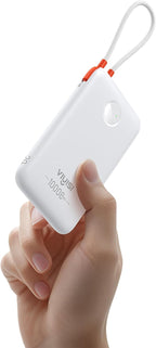 VIYISI Slim Portable Charger Power Bank 10000mAh, PD 20W Fast Charging Compact Battery Pack with Built-in USB C Cable, Travel Essential Compatible with iPhone 17 16 15, Samsung S25 A16, Android-White