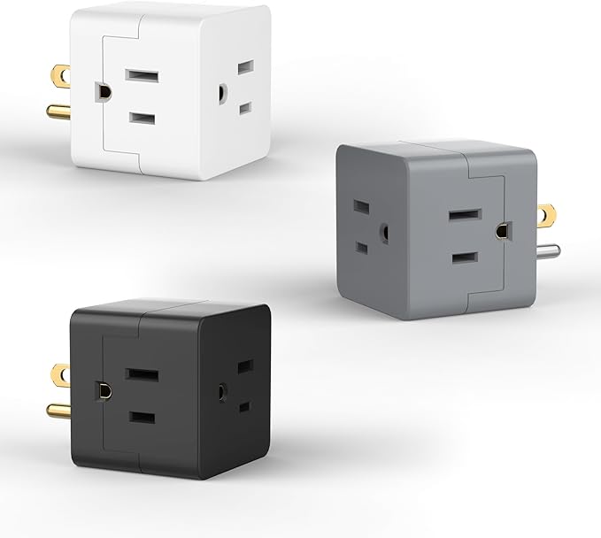 POWERCORDS 3 Power Blocks Outlet Splitter,Grounded Wall Tap, 3-Prong Plug Adapter AC Multi Plug Wall Outlet, Power Splitter, Cruise Essentials, for Home Office School Dorm, UL Listed,Assorted Color