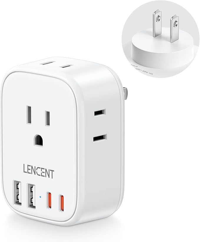 LENCENT US to Japan Plug Adapter, 2 Prong to 3 Prong Outlet Adapter with 4 Outlets 4 USB Ports(2 USB C), Type A Travel Converter for US to Japan Canada Mexico China Philippines Peru