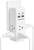 Surge Protector Outlet Extender- 4 USB Wall Charger (2 USB C) 4.5A Total, Wall Plug Splitter with 6 AC Electrical Power Expander, Spaced for Travel Home Office, White