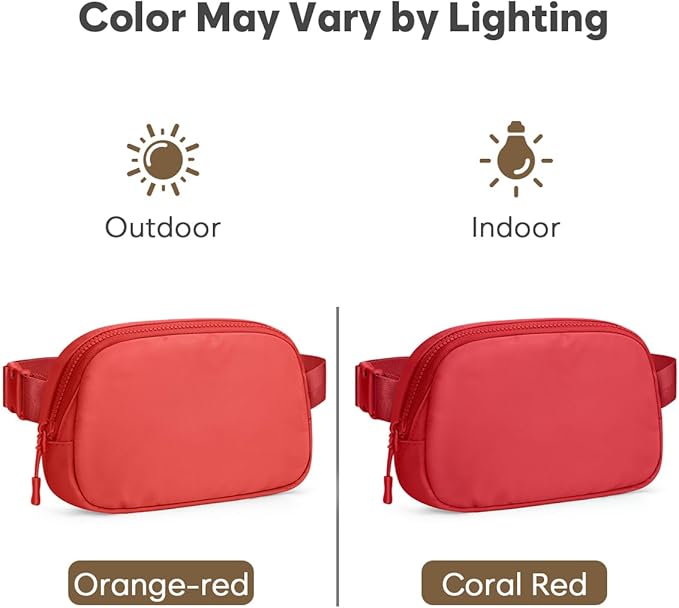 Pritent Fanny Packs for Women Cross Body Bag Waterproof Belt Bag with Adjustable Strap and Zipper Back Pocket Small Crossbody Bags Fashion Waist Packs for Workout Travelling(Coral Red)