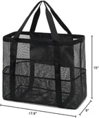 Fammart Mesh Beach Bag, Large Beach Tote with Zipper Pocket, Toys Pool Bag for Family Travel Vacation Cruise Essentials