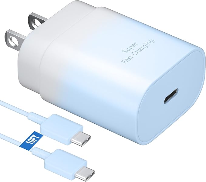 25W Super Fast Charging Cord Type C Block &10Ft USB C Android Phone Charger Cable for Samsung Galaxy S26 Ultra/S26/S26+/S25 Ultra/S25/24 Ultra/S24/S23 Ultra/S22 Ultra//Note 20/10,Blue Gradient