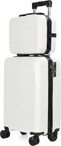 21" Hardside Carry On Luggage 22x14x9 Airline Approved with Spinner Wheels, Lightweight Suitcase Set with Phone Holder and USB Port, 2 Piece (Pearl White, 21" Carry On & 14" Cosmetic Case)