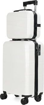21" Hardside Carry On Luggage 22x14x9 Airline Approved with Spinner Wheels, Lightweight Suitcase Set with Phone Holder and USB Port, 2 Piece (Pearl White, 21" Carry On & 14" Cosmetic Case)