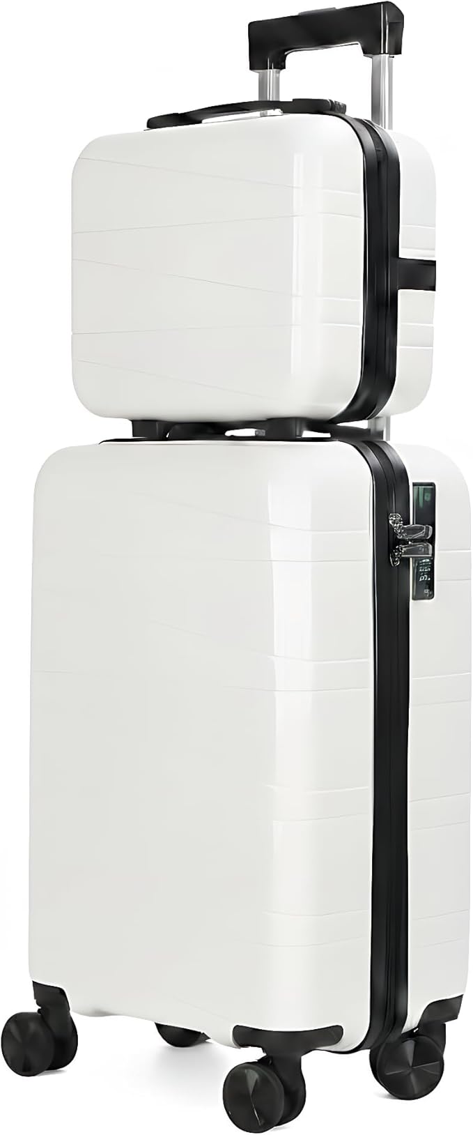 21" Hardside Carry On Luggage 22x14x9 Airline Approved with Spinner Wheels, Lightweight Suitcase Set with Phone Holder and USB Port, 2 Piece (Pearl White, 21" Carry On & 14" Cosmetic Case)
