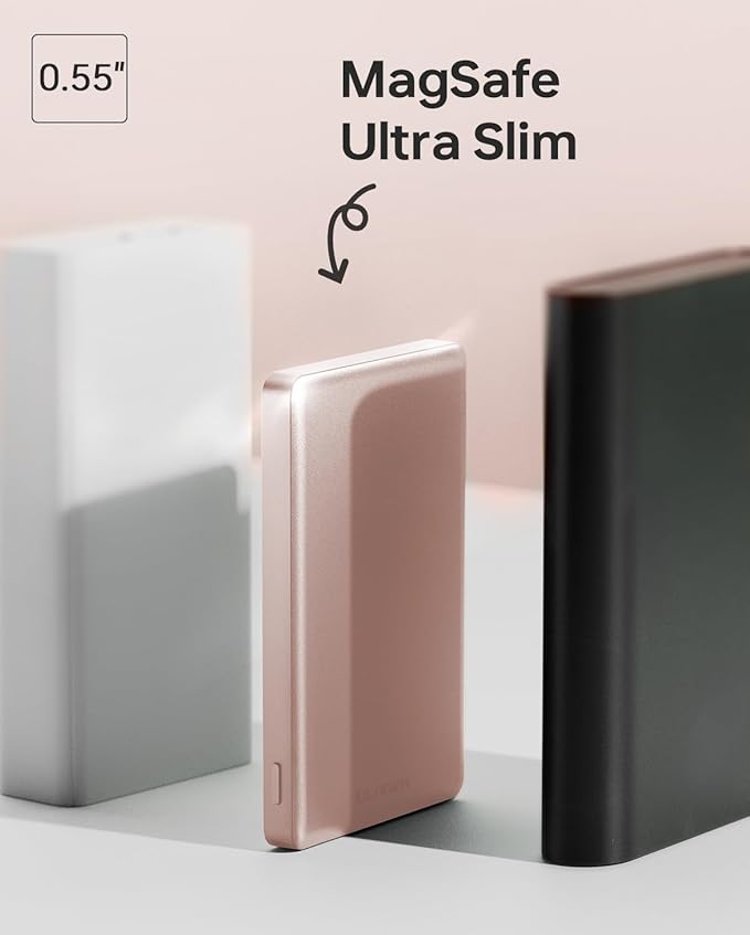 ULiXWH 10,000mAh for MagSafe Power Bank Ultra Slim, Magnetic Wireless Charger with USB-C Cable, Fast Charging Portable Battery for iPhone 17 Pro Max/17 Pro/Air/16/15/14/13, Rose Gold