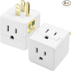 3 Outlet Wall Adapter,UL Listed Outlet Splitter 3 Prong,Cube Tap Plug Extender,3 Way Wall Outlet Adapter,Multiple Plug Expander,White,2 Pack