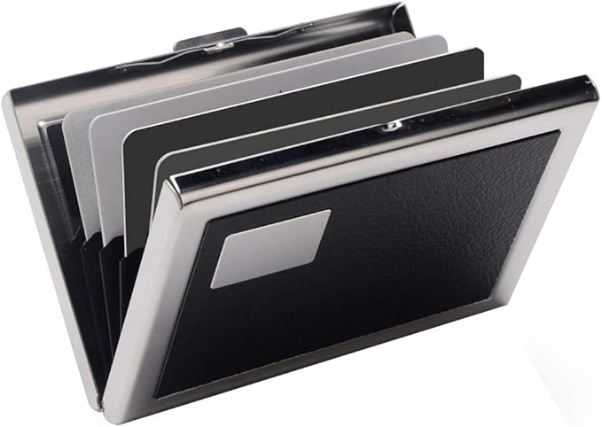 EASTNIGHTS RFID Credit Card Holder Metal Wallet Stainless Steel and Pu Leather Credit Card Protector Case for Men or Women (black)