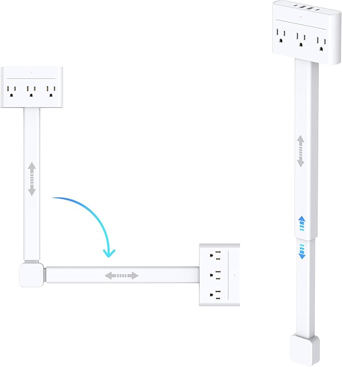 Outlet Extender Stick with 360° Swivel, Wall Plug Power Socket with 3 Outlets & 4 USB Ports(2 USB C), Extends 16"-26", Access Hard-to-Reach Outlets, Use Behind Couches, Nightstands, Desks, and More