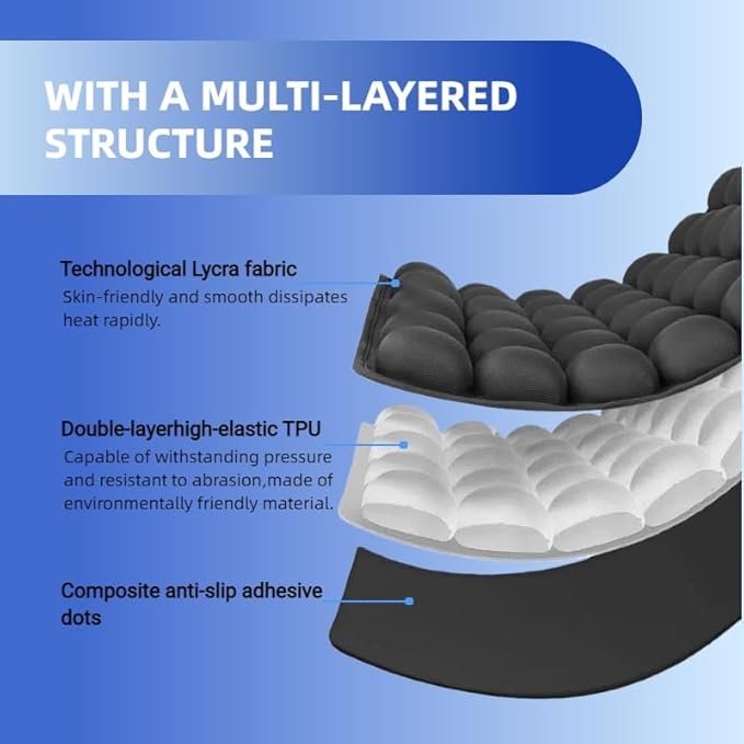 Inflatable Airplane Seat Cushion, Press to Inflate No Pump Required, Portable Travel Seat Pad for Office Chair Car Wheelchair, Coccyx & Tailbone Pain Relief Cushion with 3D Eye Mask (49 Air Cells)