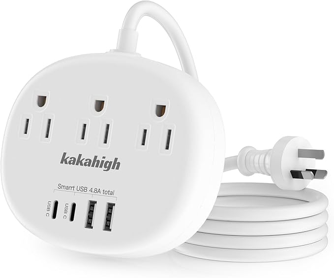 Australia Power Plug Adapter, New Zealand Power Adapter with 3 American Outlets 4 USB Ports (2 USB-C) Total 24W, Type I Plug Adapter for USA to Australia, Argentina, China, 4FT
