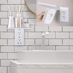 Socket Wall Shelf-CFMASTER 10 Port Surge Protector Wall Outlet, 8 Electrical Outlet Extenders and 2 USB Ports 2.4A, with Removable Built-In Shelf, FCC Listed (2, White)