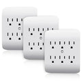 ELEGRP 6-Outlet Extender with Central Anchor, 3-Prong Grounded Wall Tab, Multiple Outlet Extender with 6 Electrical Outlets, ETL Listed, 3 Packs, White