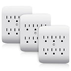 ELEGRP 6-Outlet Extender with Central Anchor, 3-Prong Grounded Wall Tab, Multiple Outlet Extender with 6 Electrical Outlets, ETL Listed, 3 Packs, White