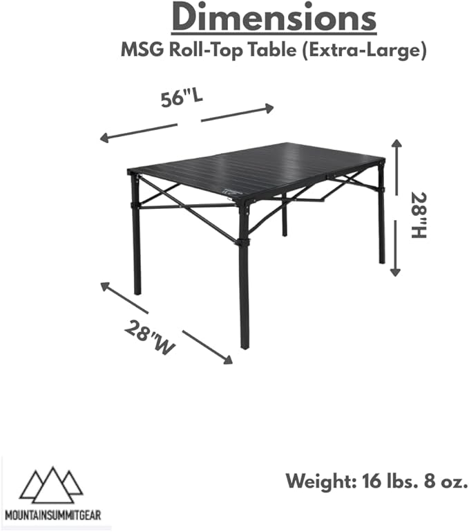 MOUNTAIN SUMMIT GEAR Heavy-Duty Roll-Top Table for Camping - Portable Aluminum-Top Folding Table with Steel Frame by Caddis Sports, Inc. (Extra Large)