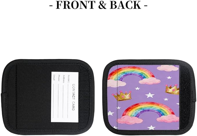 2 Pack Luggage Handle Wrap with Travel Tags - Non-Slip Protective Cover Soft Handle Grips Covers for Suitcase(Rainbow Cloud Star Crown)